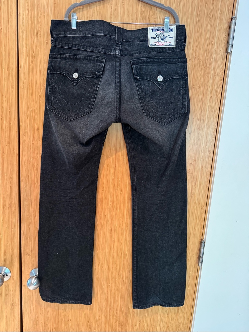 True Religion Ricky Straight Leg Flap Pocket Black Jeans Size 33